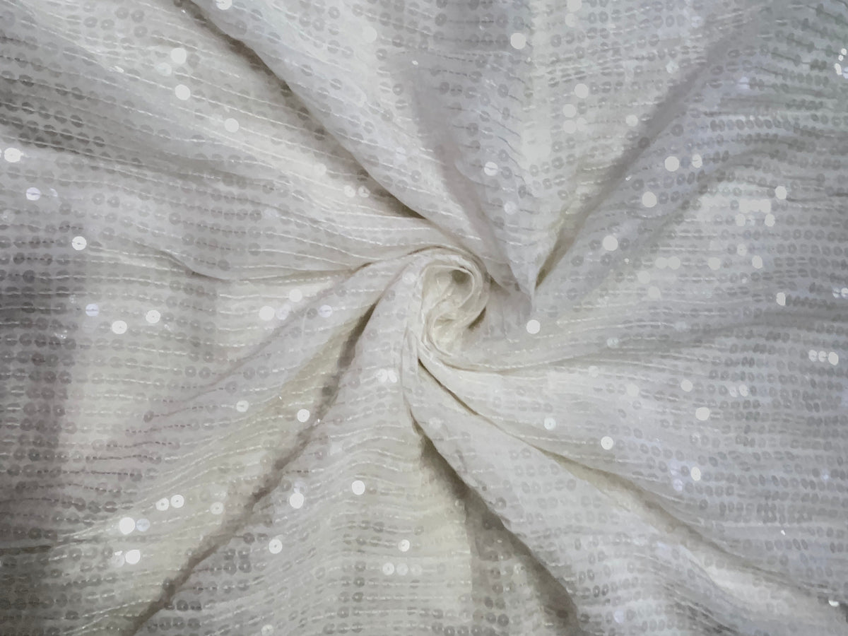 White Dyeable Georgette Water Sequins 7Mm Fabric KTEX