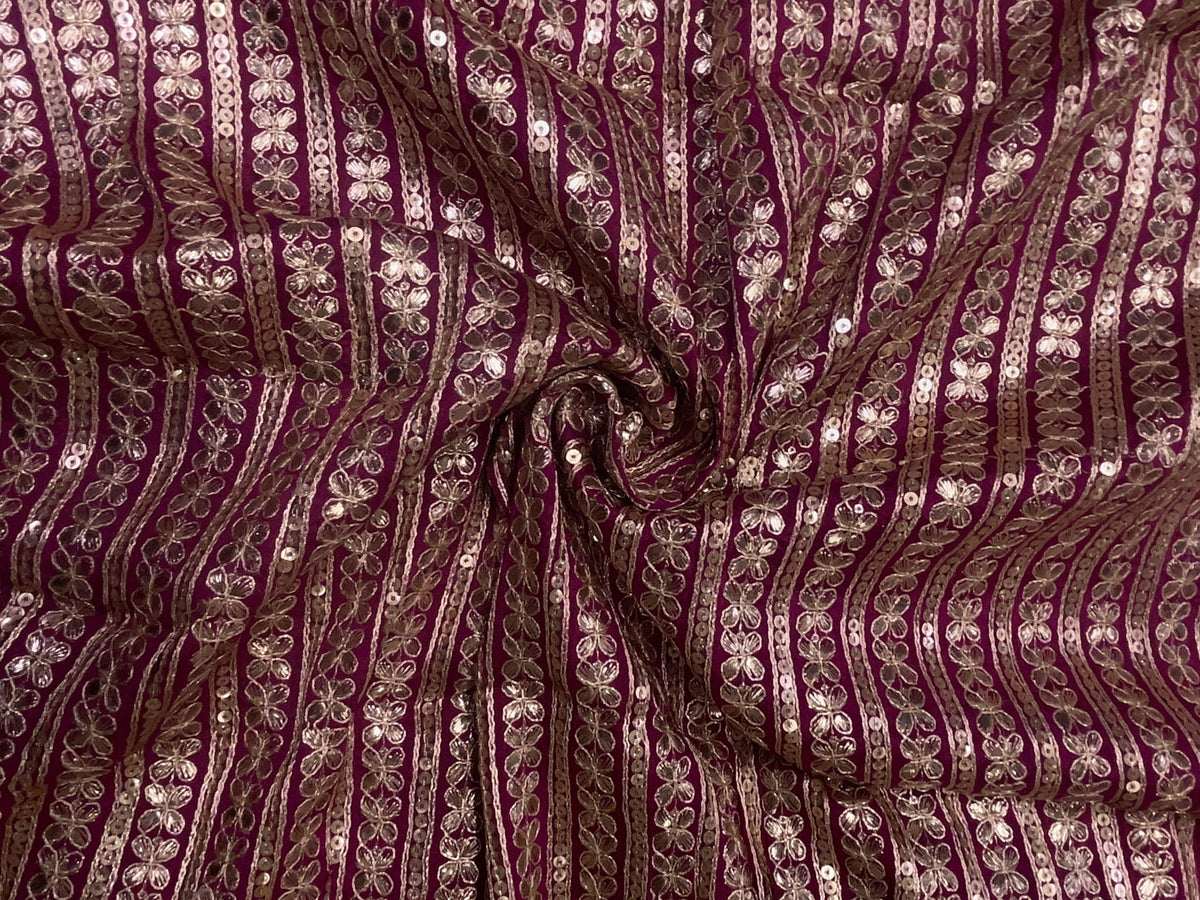 Magenta Designer Embroiderd Chinon Chiffon Fabric KTEX