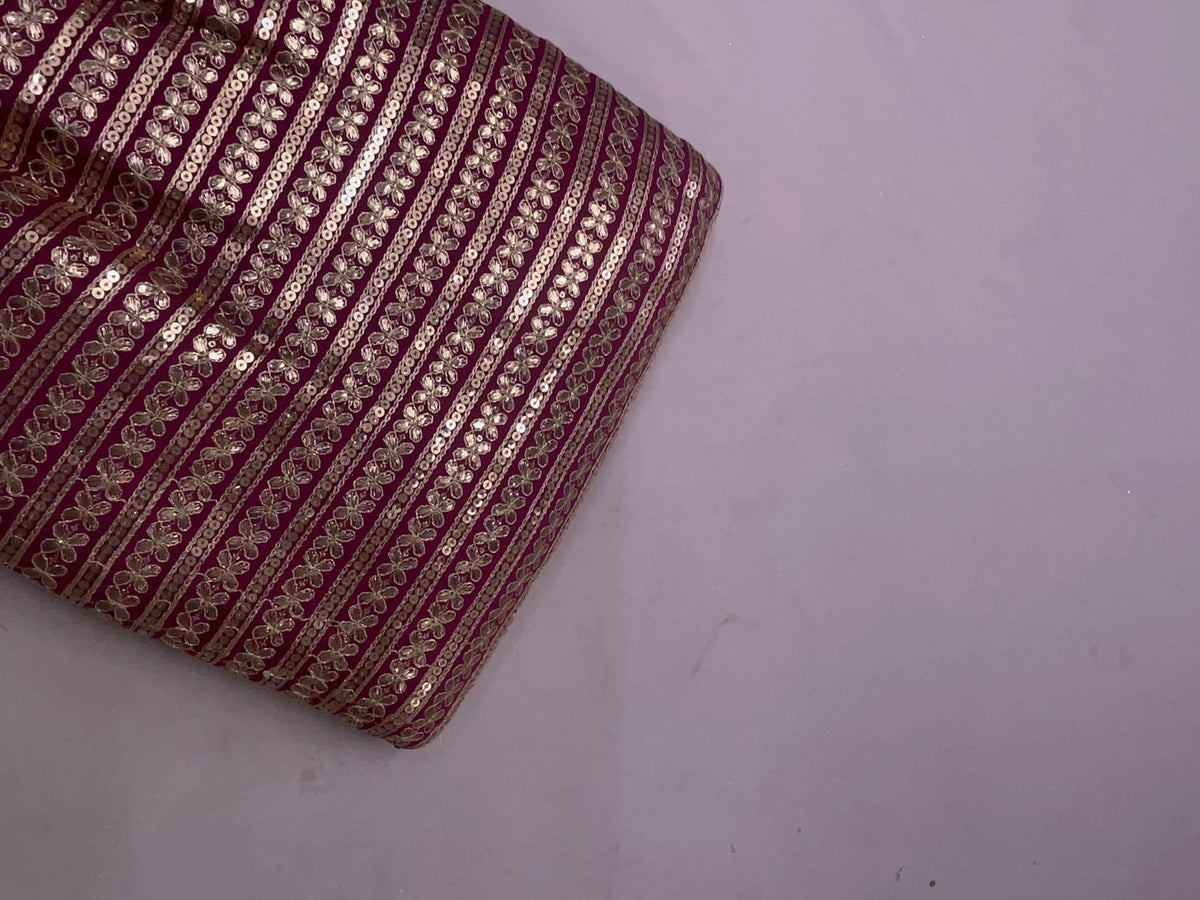Magenta Designer Embroiderd Chinon Chiffon Fabric KTEX