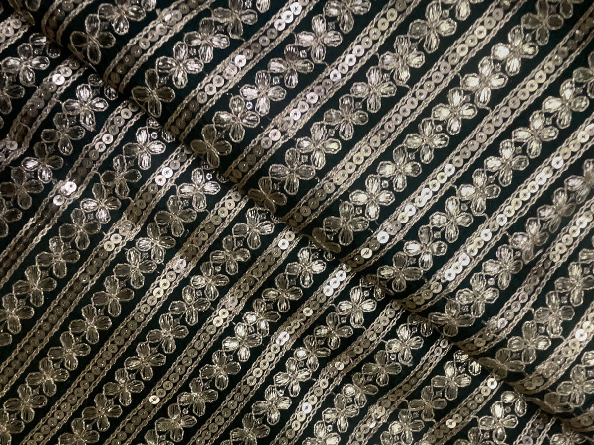 Bottlegreen Designer Embroiderd Chinon Chiffon Fabric KTEX