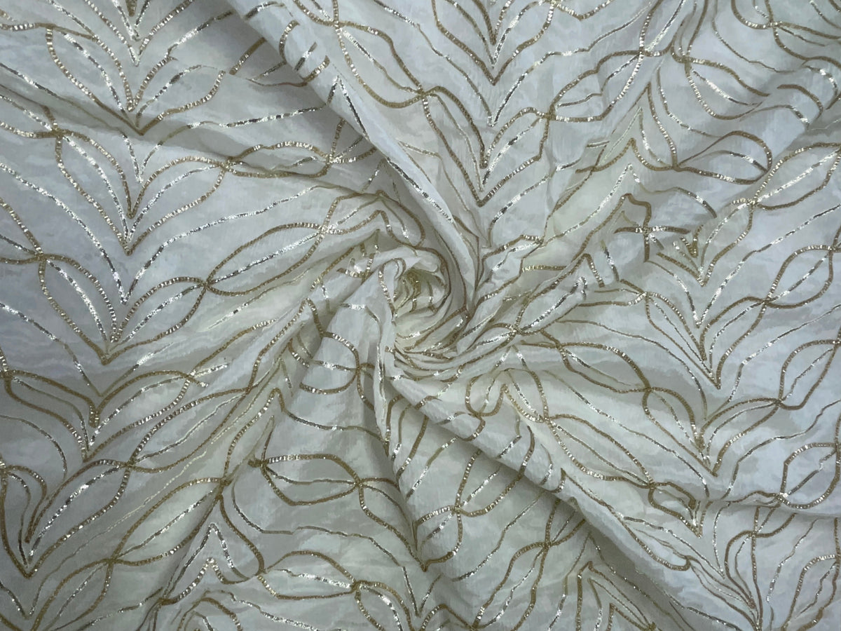 White Dyeable Designer Embroiderd Chinon Chiffon Fabric KTEX