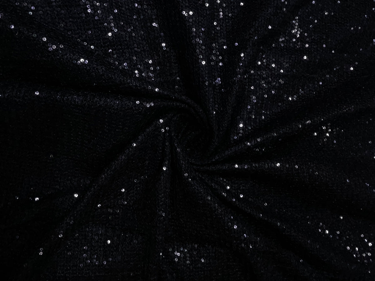 Black Designer Sequence Embroiderd Net Fabric KTEX