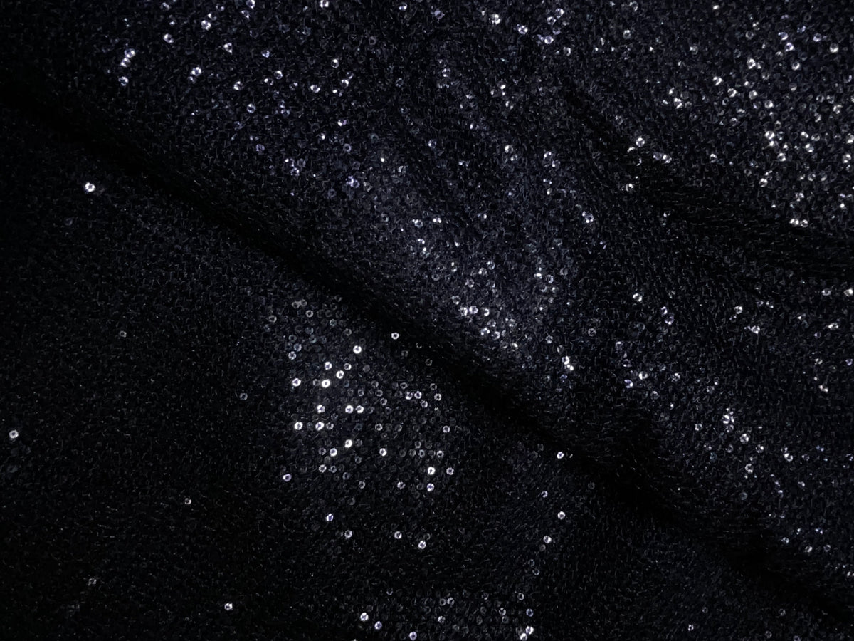 Black Designer Sequence Embroiderd Net Fabric KTEX