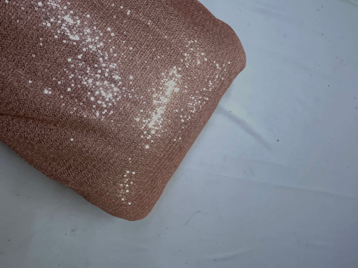 Peach Designer Sequence Embroiderd Net Fabric KTEX