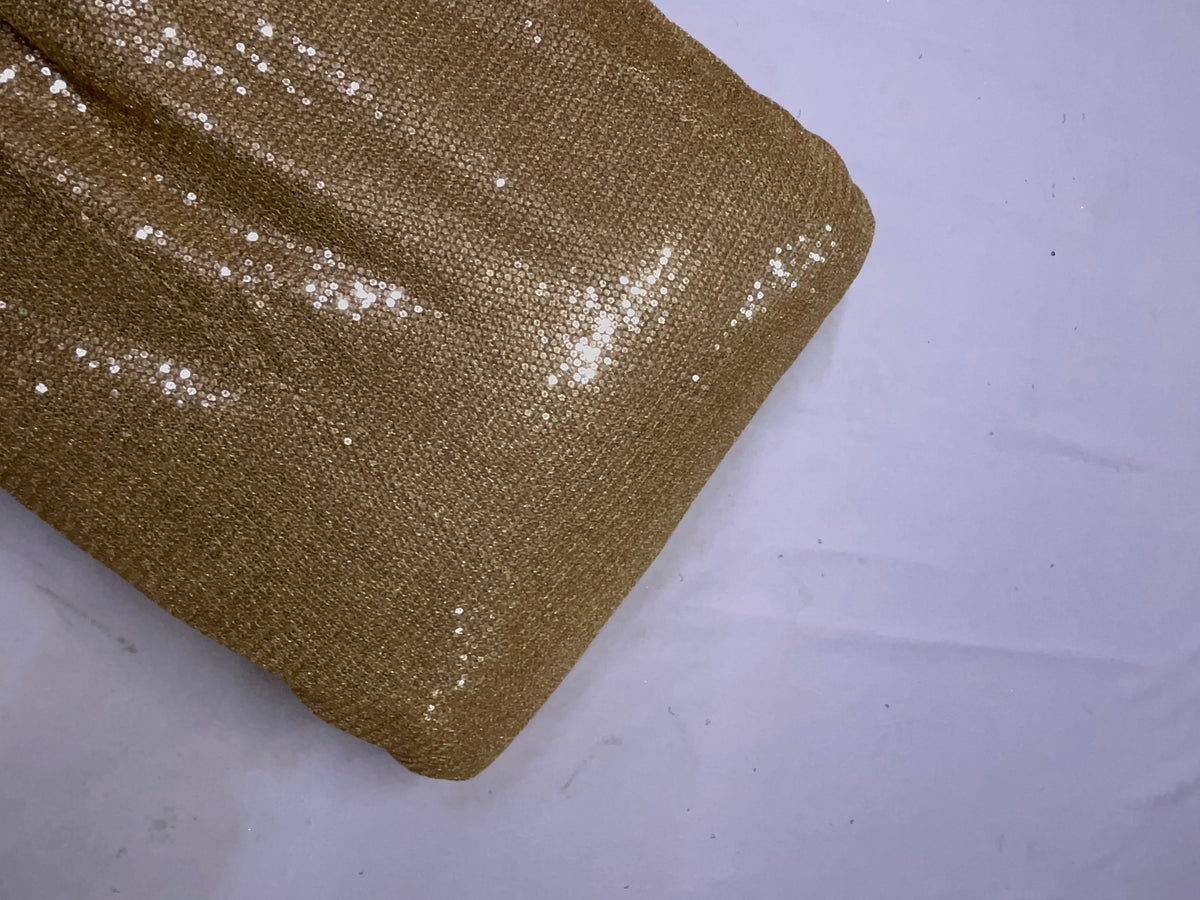 Golden Yellow Designer Sequence Embroiderd Net Fabric KTEX