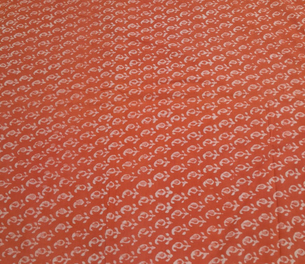 Orange Floral Cotton Cambric Kalamkari Fabric
