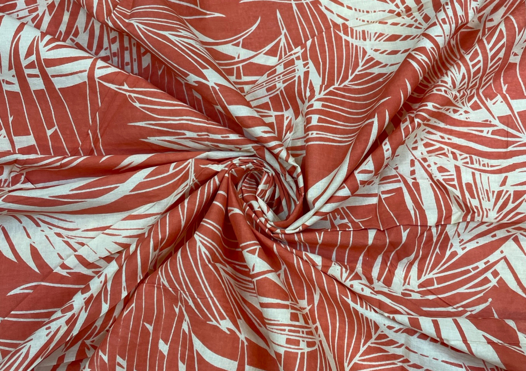 Orange & White Floral Printed Cotton Cambric Fabric - Kapda Shop