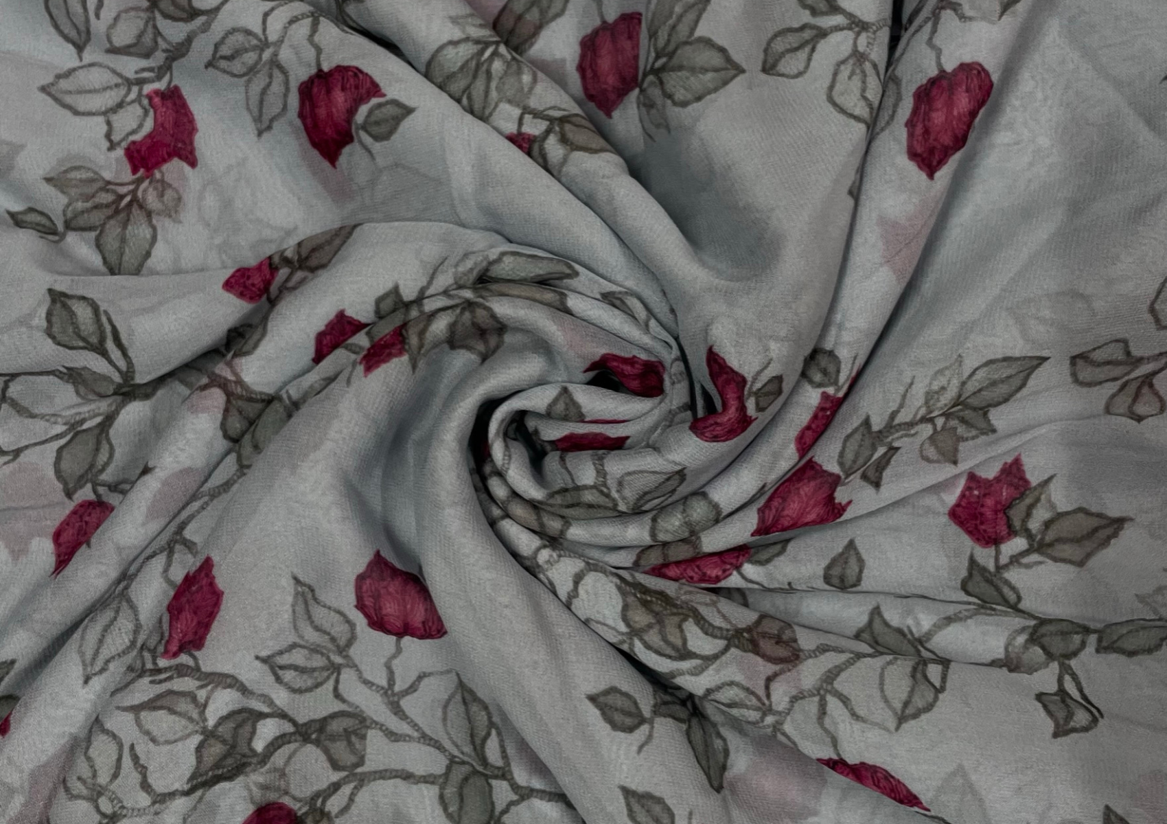 Grey Floral Printed Baoshan Georgette Fabric - Kapda Shop