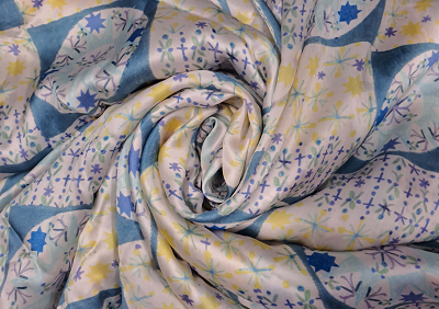 Multicolor Geometric Printed Satin Fabric - Kapda Shop