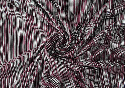 Wine & Silver Plain Pleated Polyester Fabric