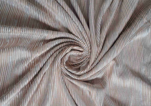 Peach & Silver Plain Pleated Polyester Fabric