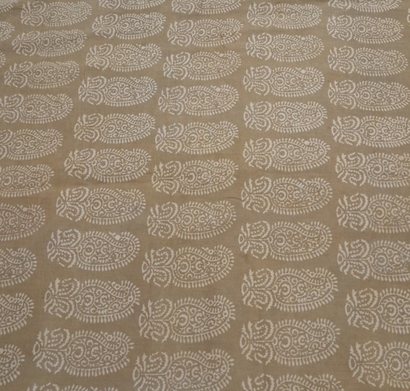 Beige Paisley Cotton Kalamkari Fabric