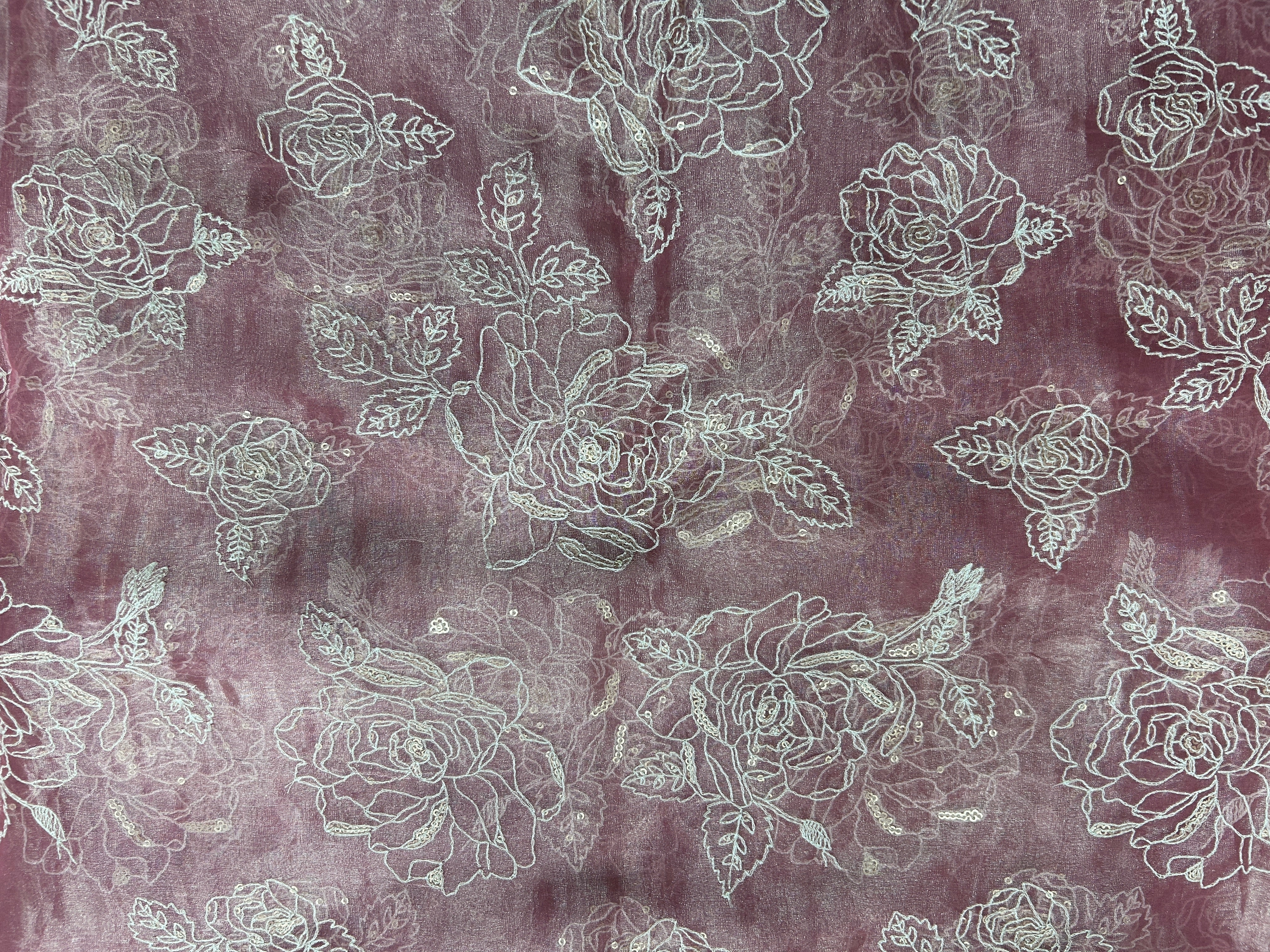 Pink Floral Pure Tissue Embroidered Fabric KTEX