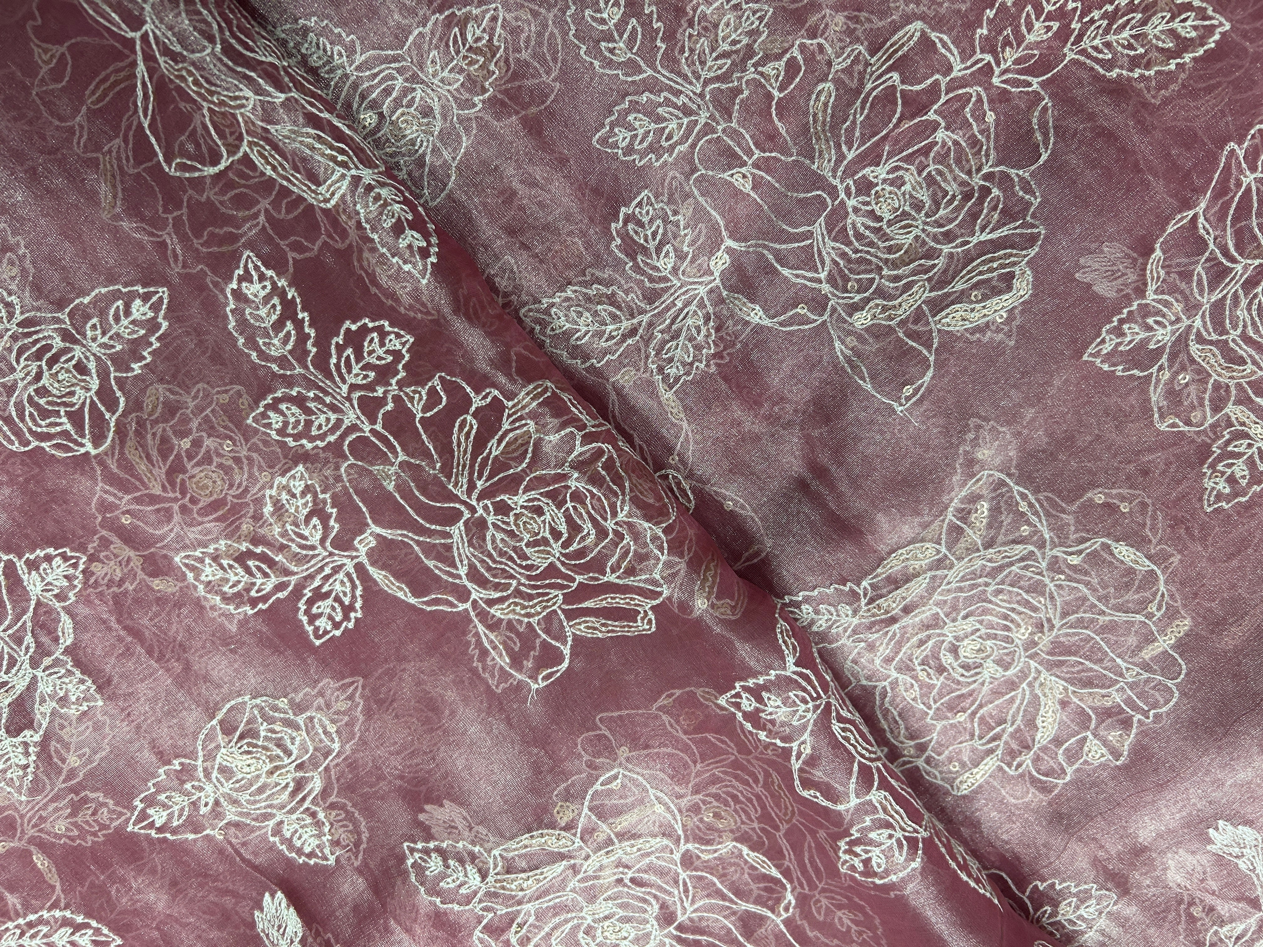 Pink Floral Pure Tissue Embroidered Kapdashop