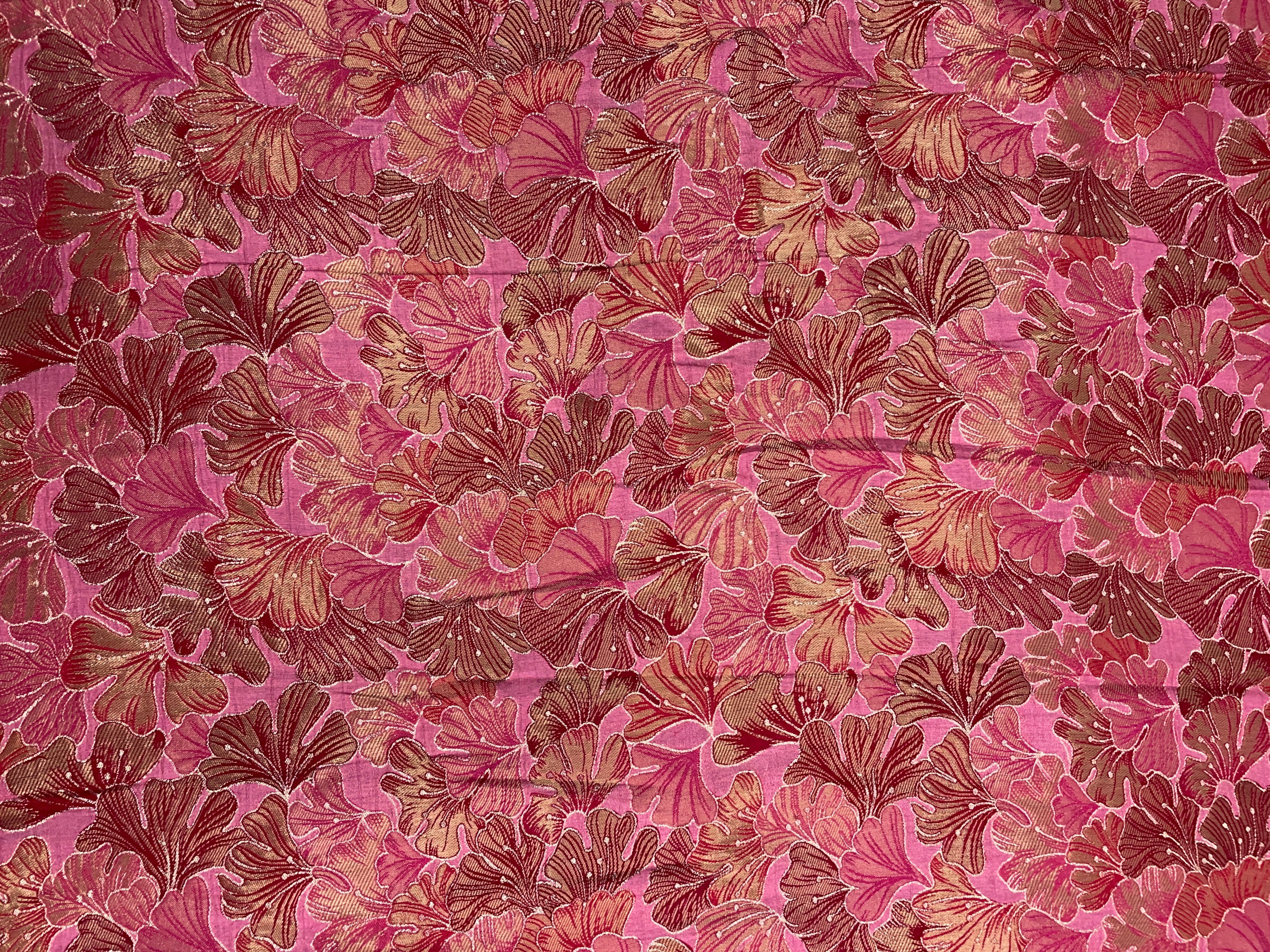 Pink Floral Dola Jacqard Embroidered Fabric - Kapda Shop