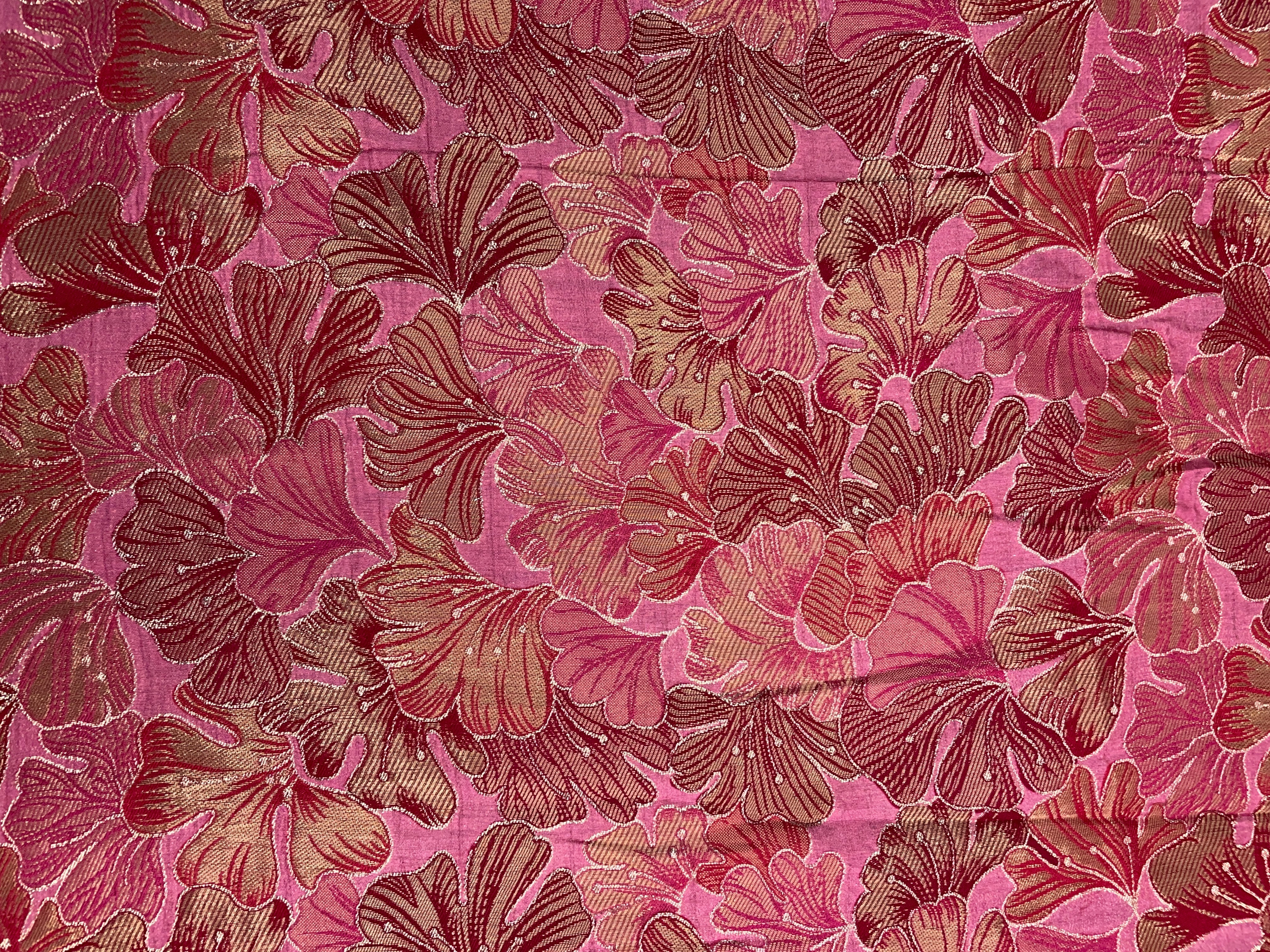 Pink Floral Dola Jacqard Embroidered Fabric - Kapda Shop