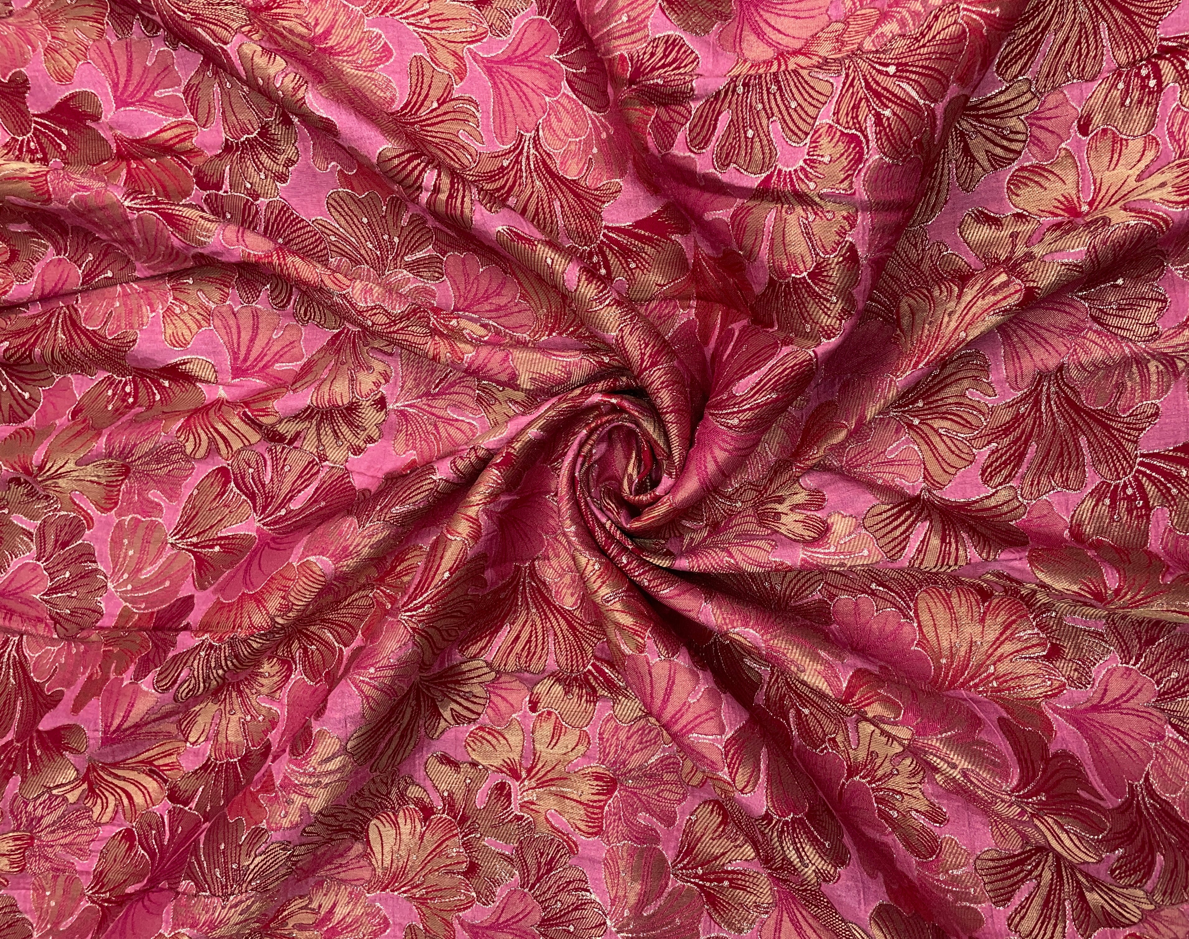 Pink Floral Dola Jacqard Embroidered Fabric - Kapda Shop