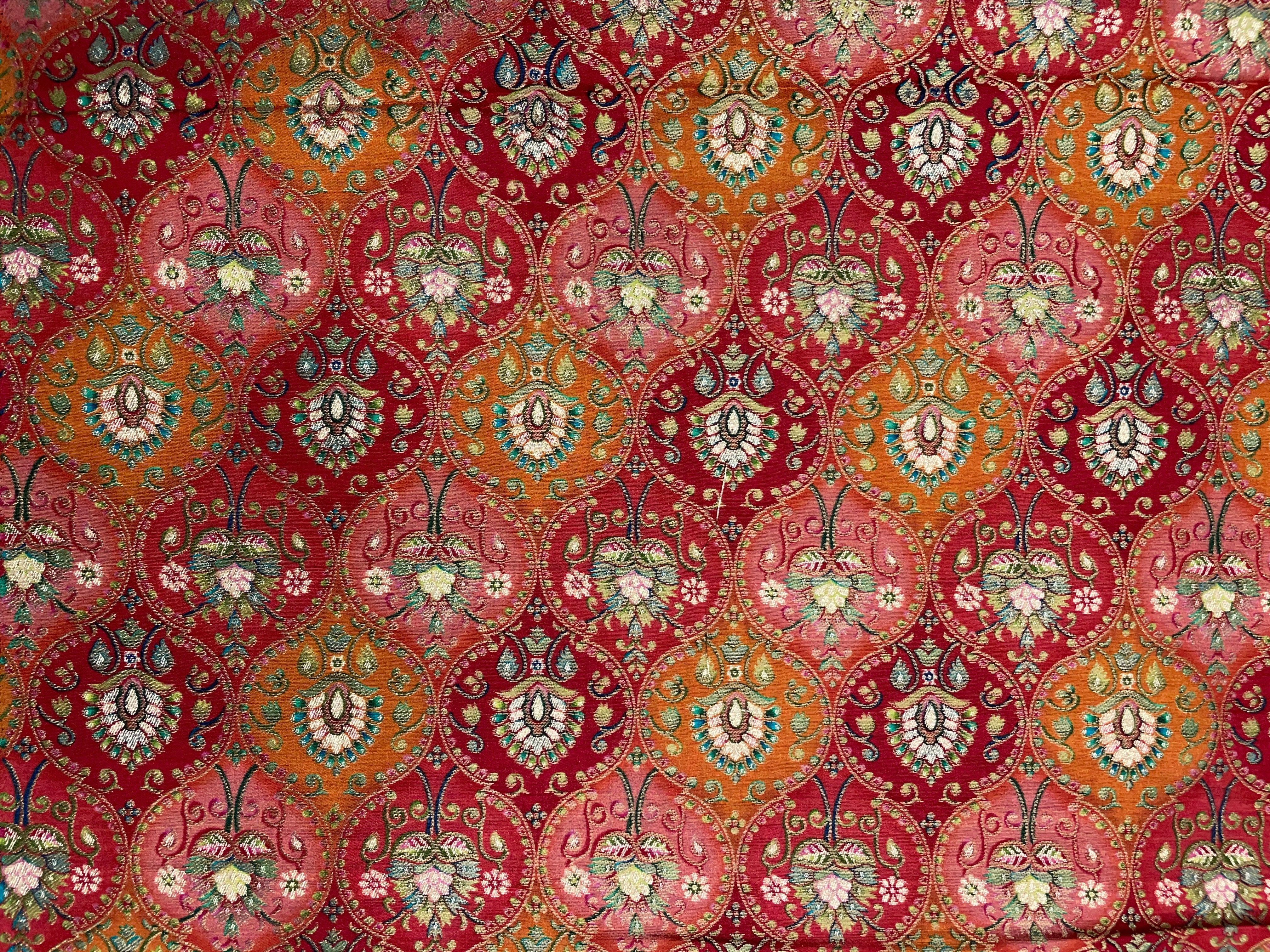Red, Multicolor Geometric Embroidered Dola Silk Fabric - Kapda Shop