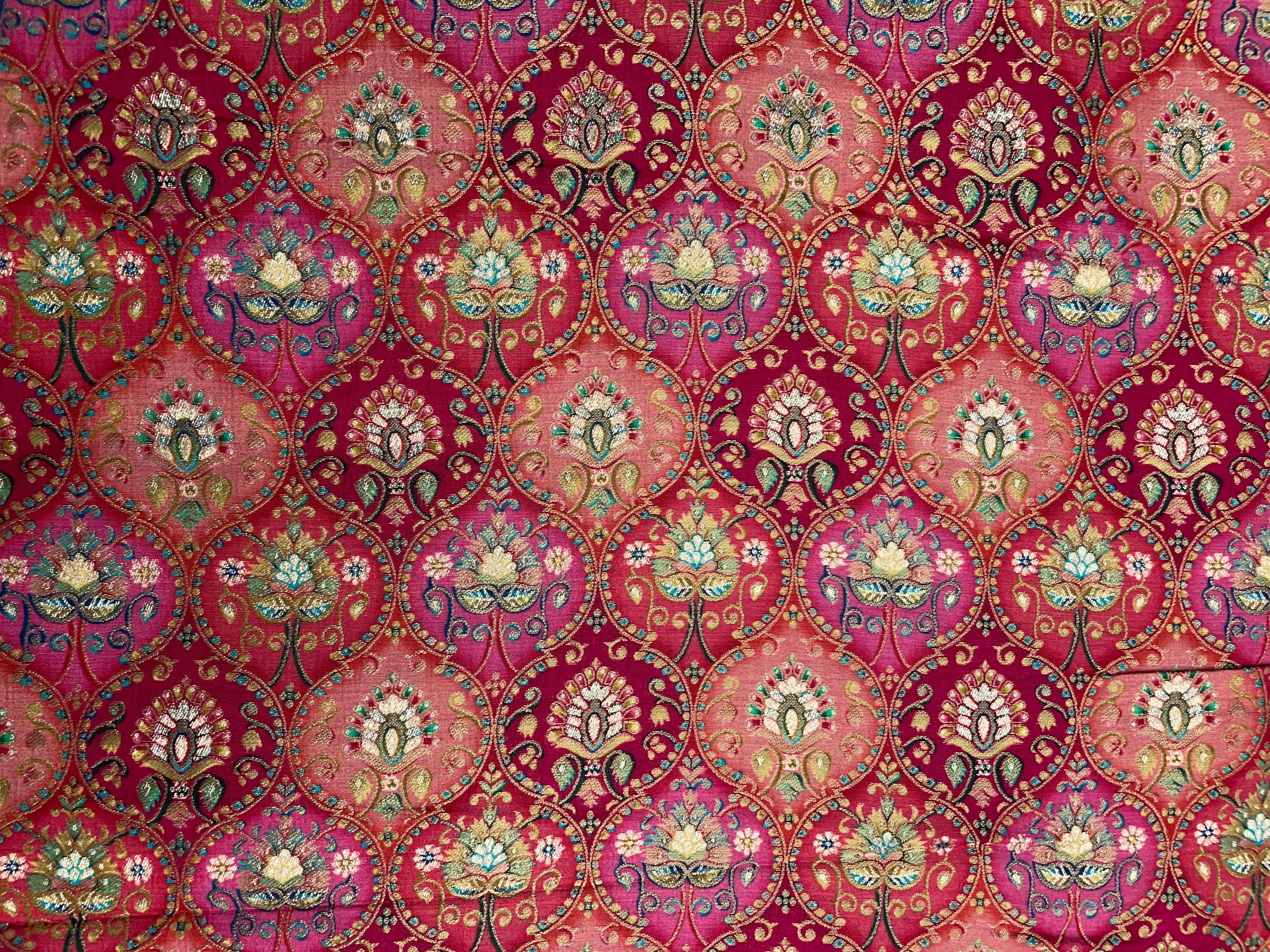 Pink, Multicolor Geometric Embroidered Dola Silk Fabric - Kapda Shop