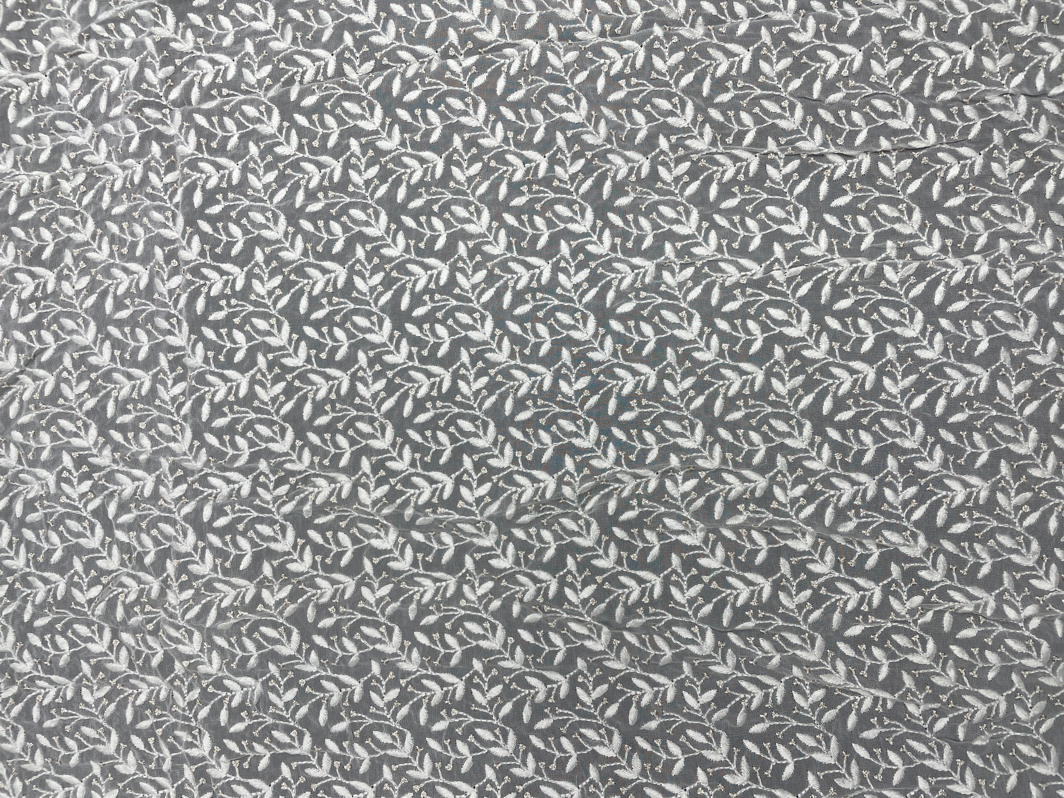 White Floral Dyeable Embroidered Georgette Fabric - Kapda Shop