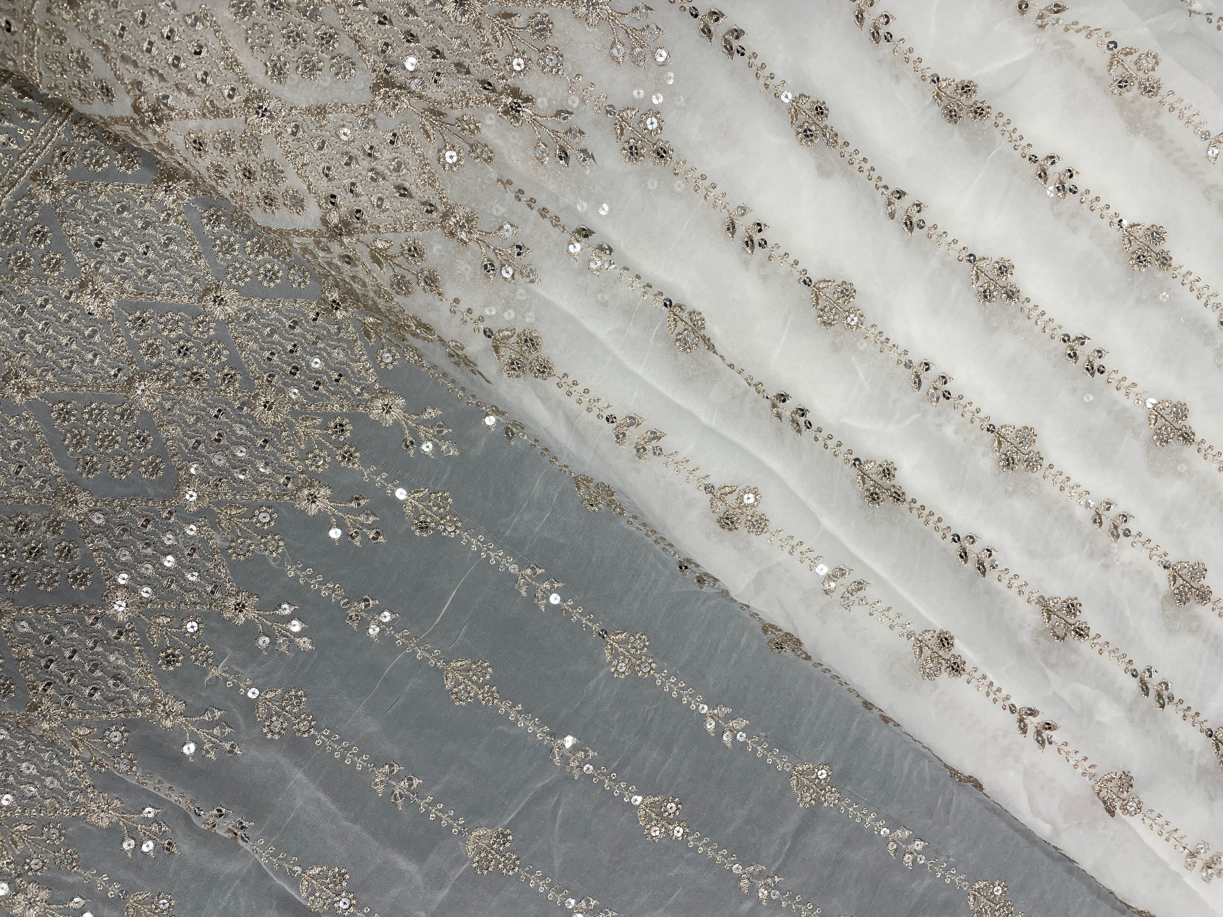 White Stripes Dyeable Embroidered Georgette Fabric - Kapda Shop