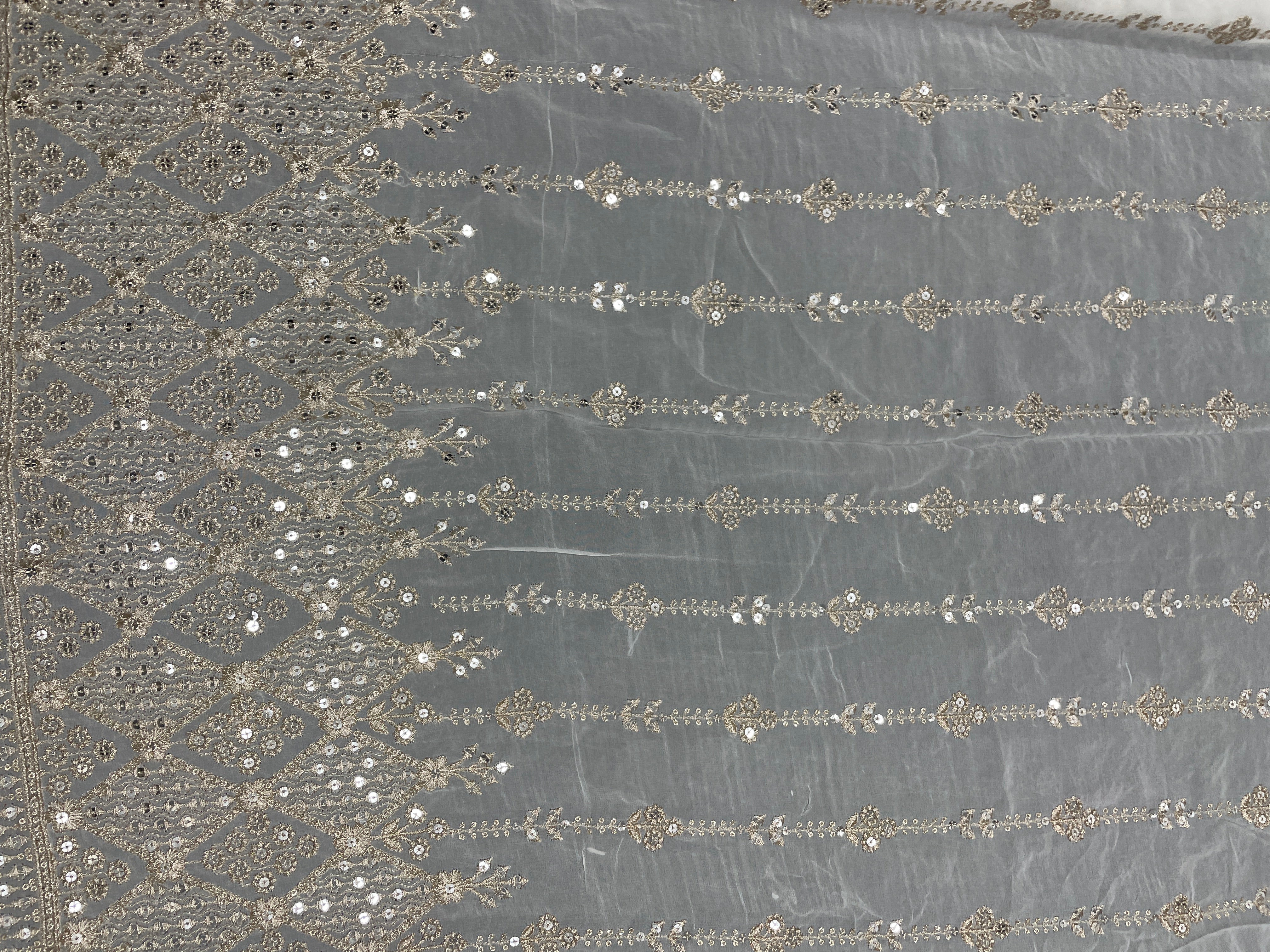 White Stripes Dyeable Embroidered Georgette Fabric - Kapda Shop