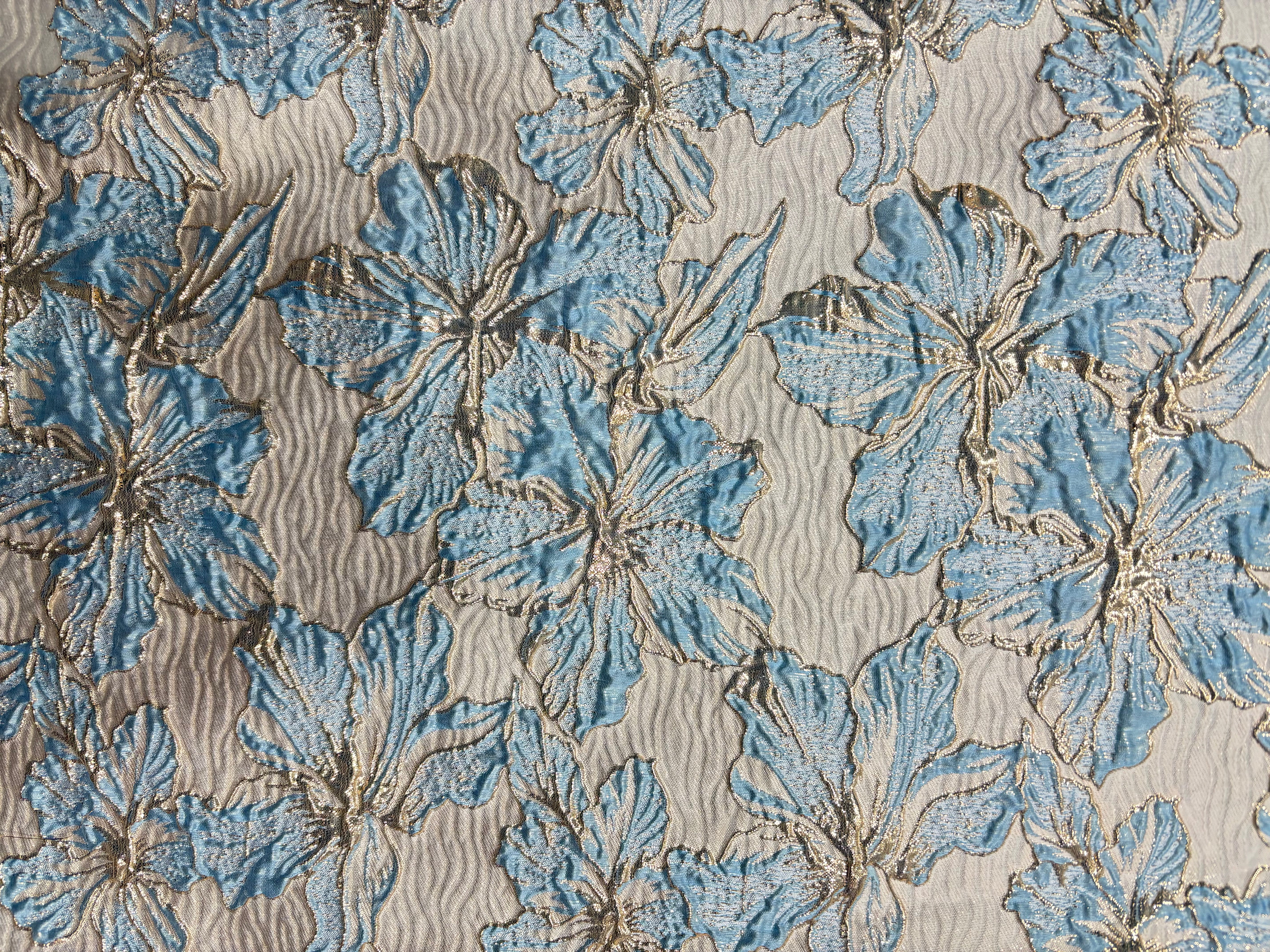 Sky Blue Floral Luxury Jacquard Fabric - Kapda Shop