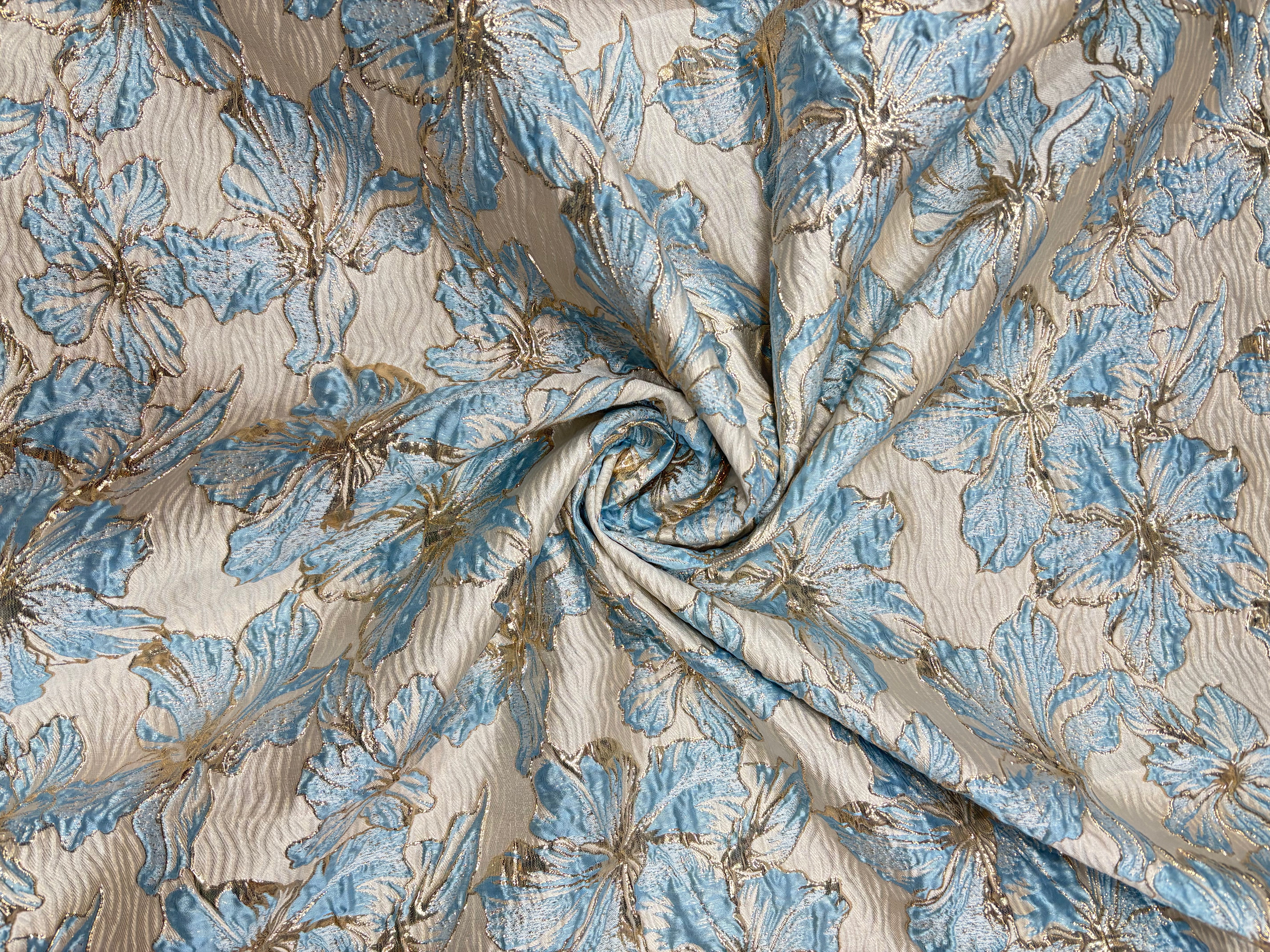 Sky Blue Floral Luxury Jacquard Fabric - Kapda Shop