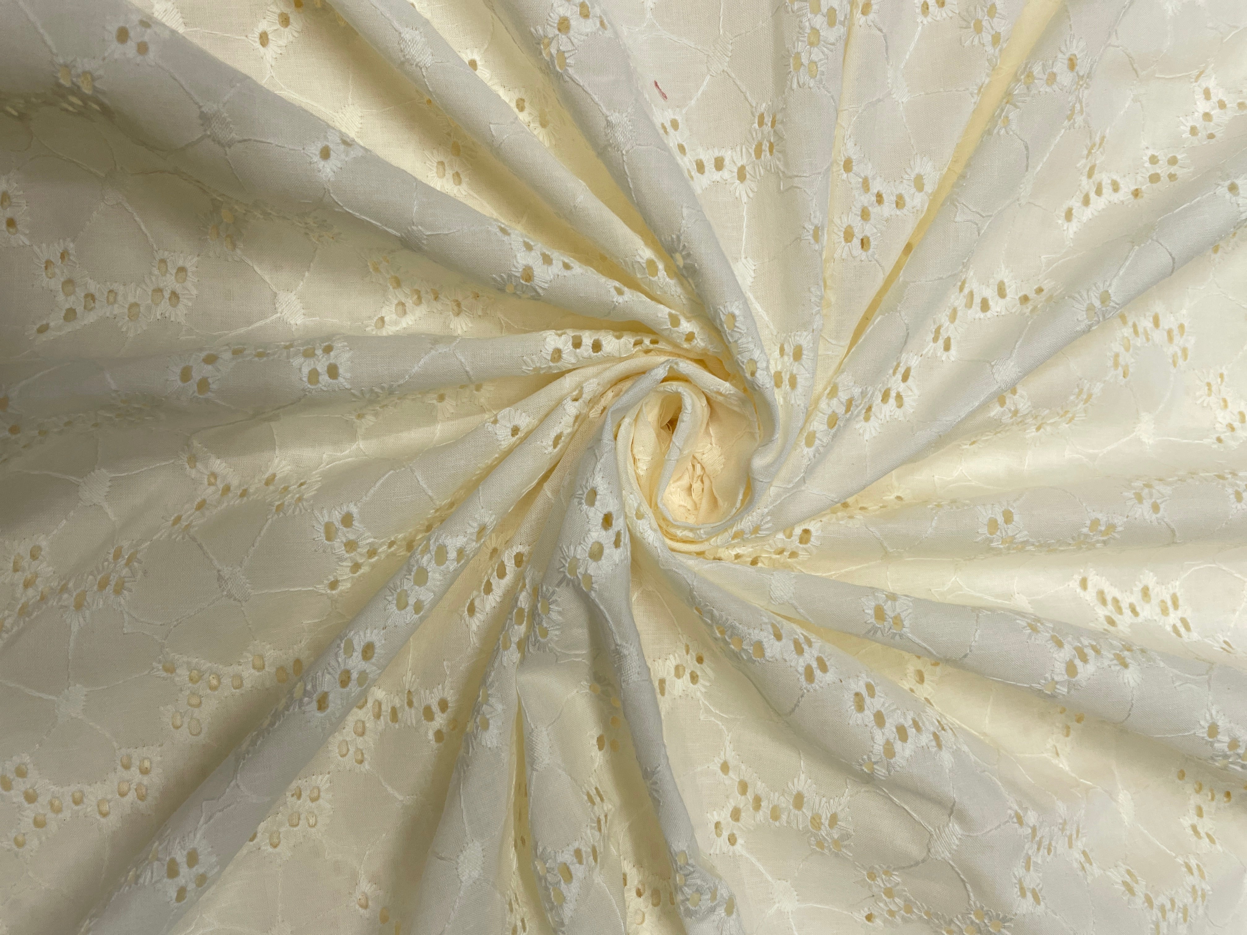 Cream Floral Hakoba Chikan Cotton Fabric - Kapda Shop