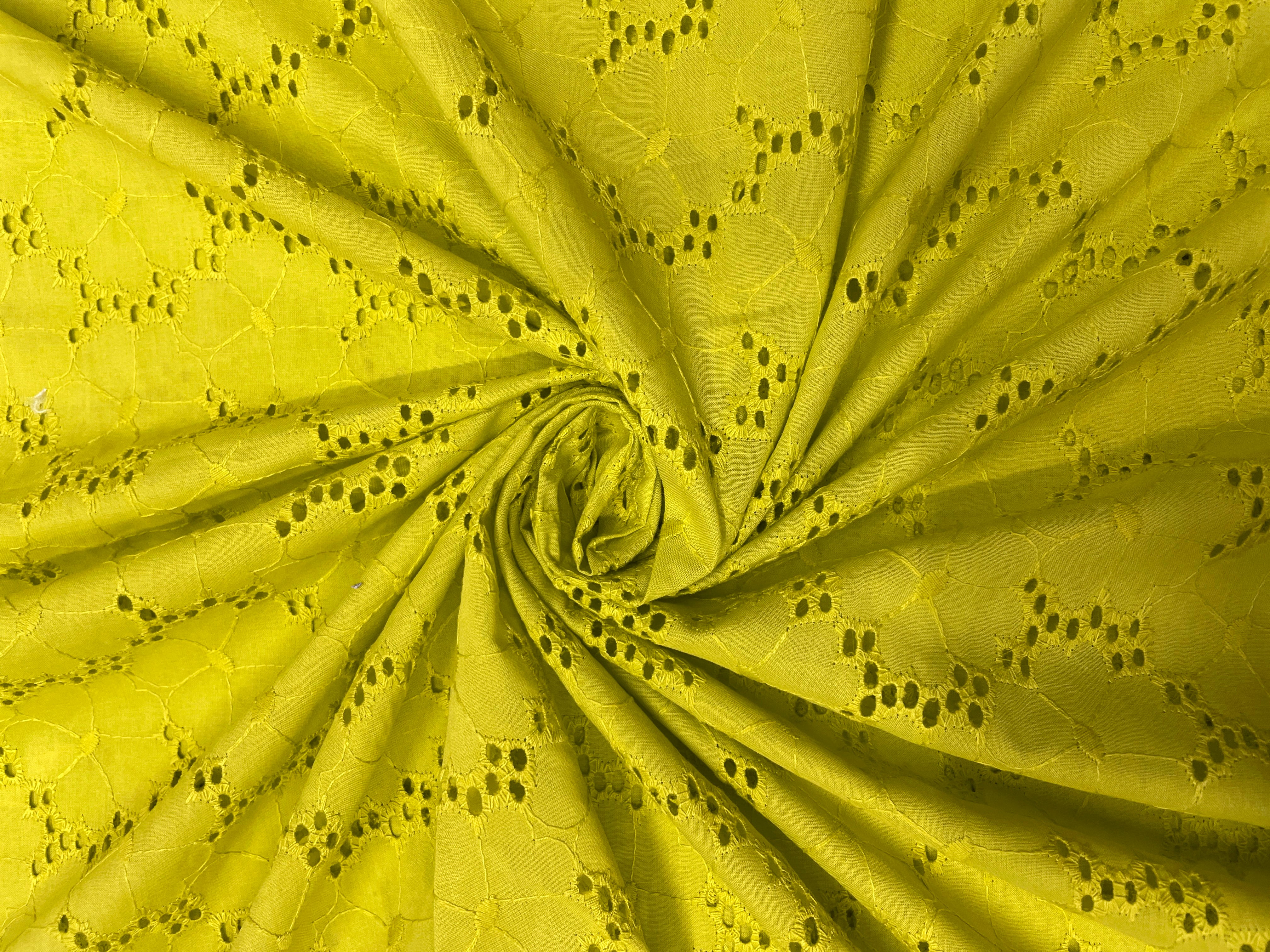 Neon Yellow Floral Hakoba Chikan Cotton Fabric - Kapda Shop