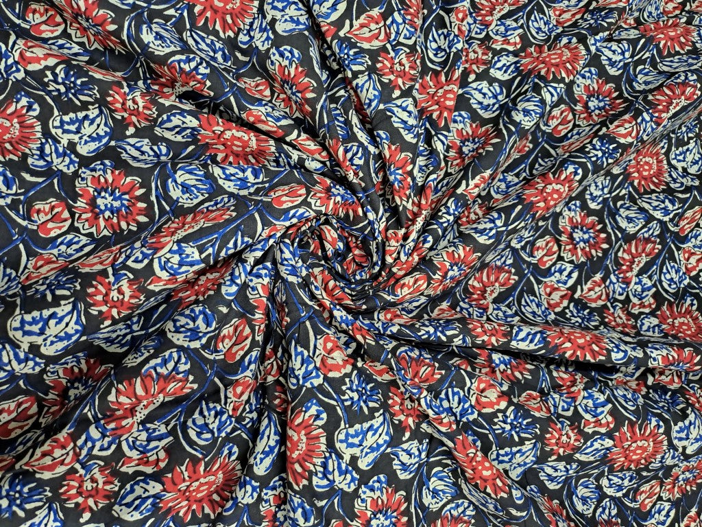 Multicolor Floral Kalamkari Cotton Cambric Fabric - Kapda Shop