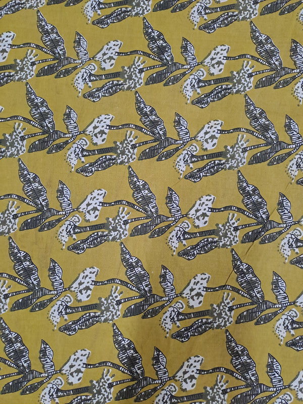 Yellow Floral Kalamkari Cotton Cambric Fabric