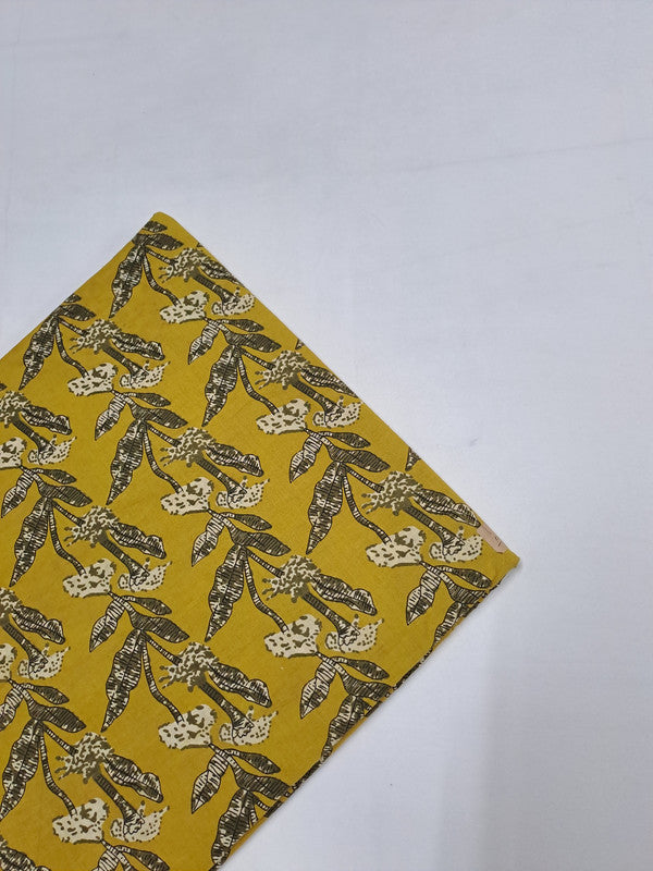 Yellow Floral Kalamkari Cotton Cambric Fabric