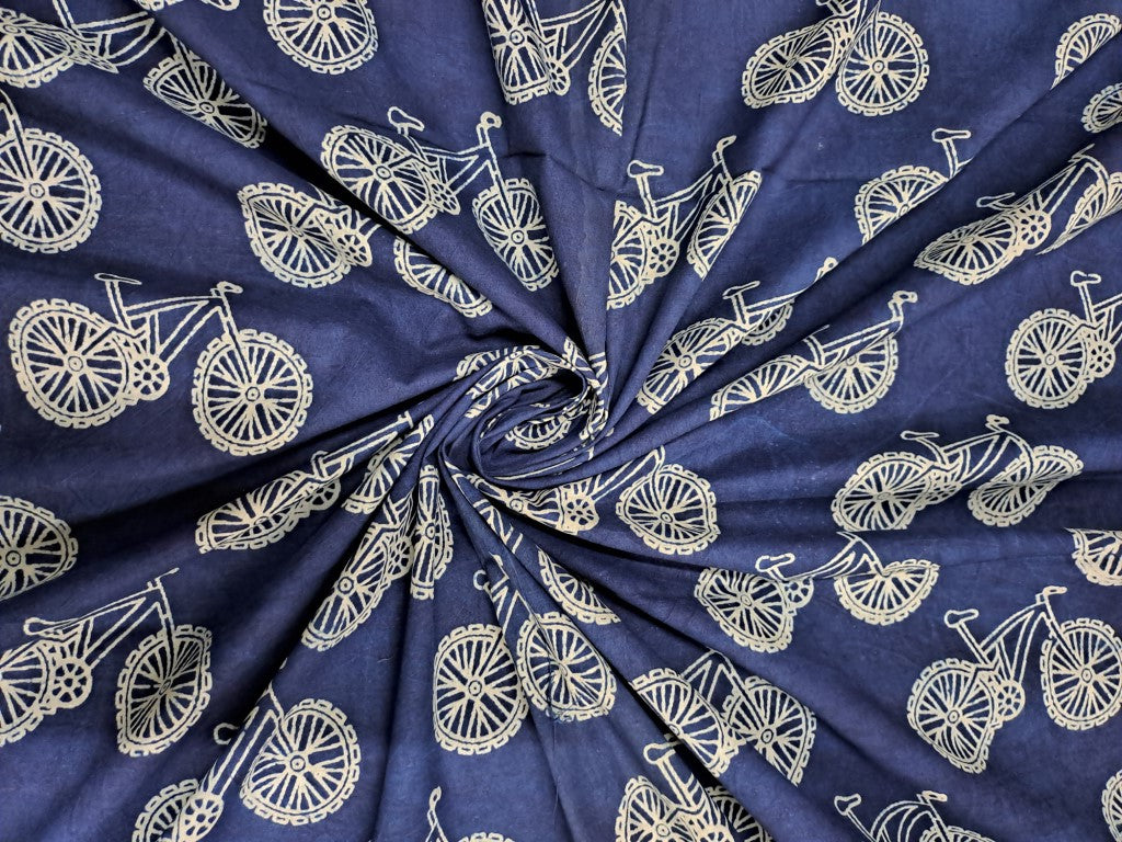 Indigo Blue White Quirky Cotton Cambric Fabric - Main Image