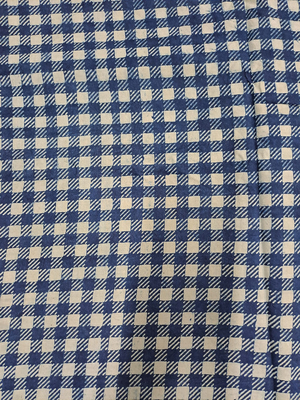 Indigo Blue & White Checks Print Cotton Cambric Fabric