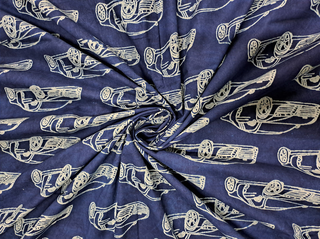 Indigo Blue & White Quirky Cotton Cambric Fabric - Kapda Shop