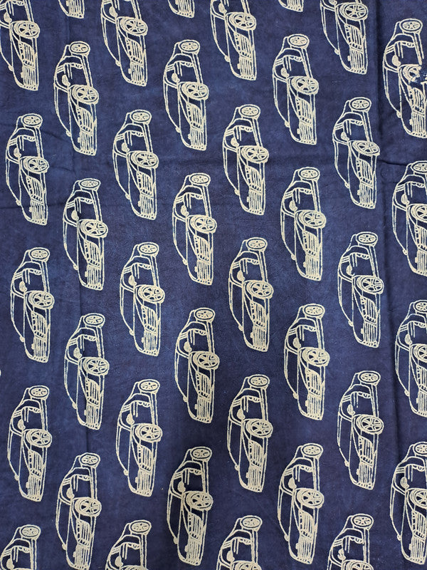 Indigo Blue & White Quirky Cotton Cambric Fabric