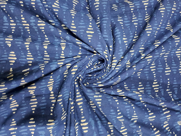 Indigo Blue & White Stripes Cotton Cambric Fabric