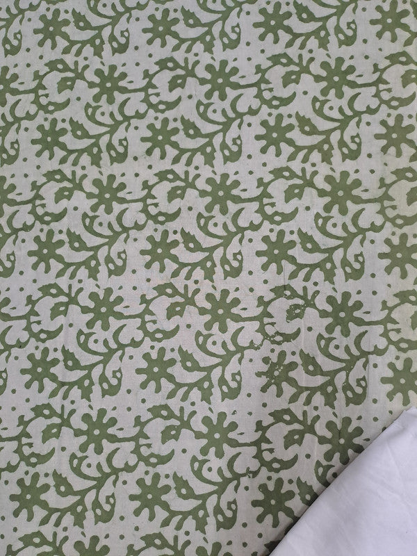 Dull Green Floral Dabbu Cotton Cambric Fabric