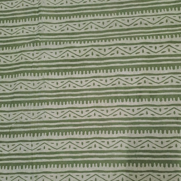 Dull Green Stripes Print Cotton Cambric Fabric