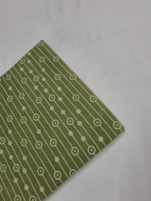 Green Stripes Print Dabbu Cotton Cambric Fabric