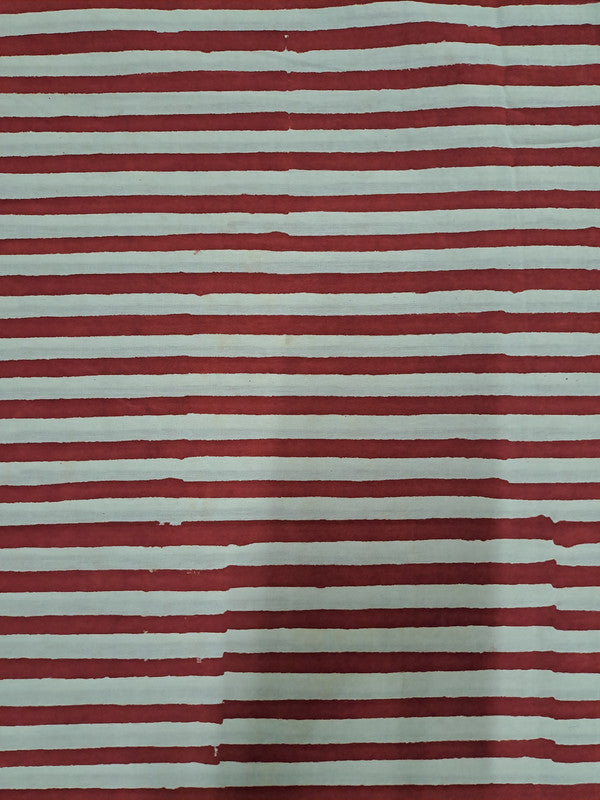 Maroon & White Stripes Print Cotton Cambric Fabric