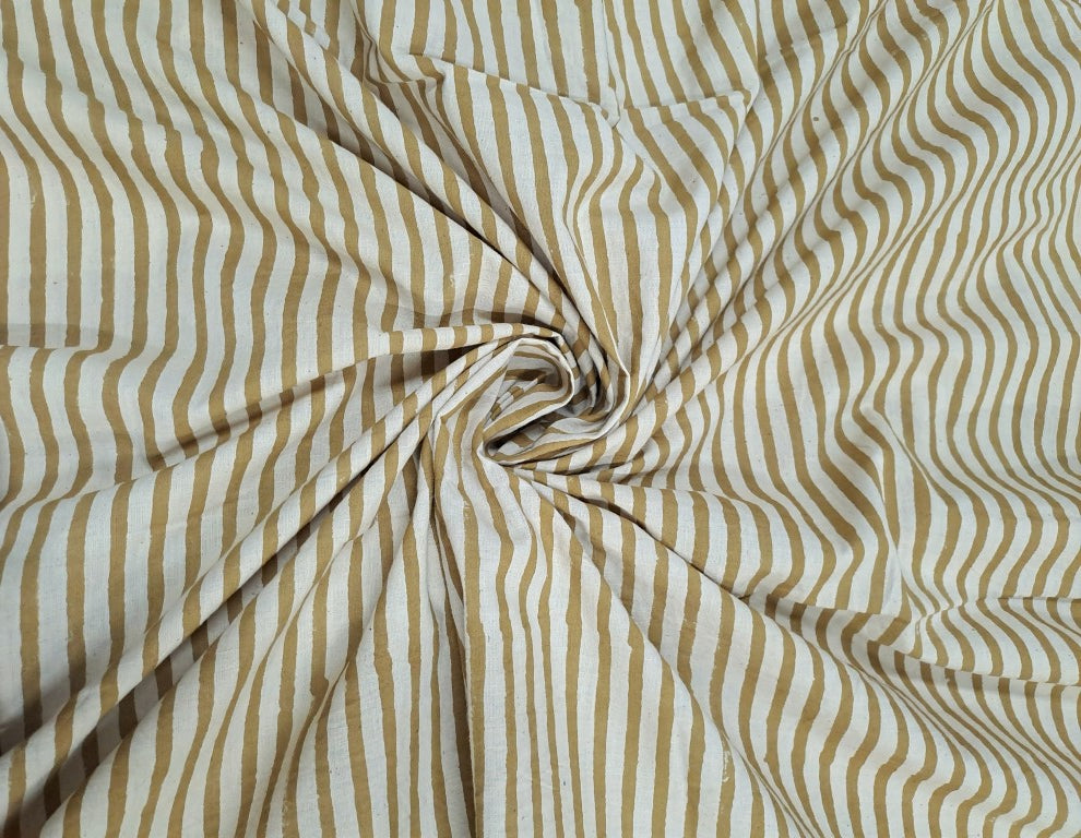 Yellow & White Stripes Print Cotton Cambric Fabric - Kapda Shop