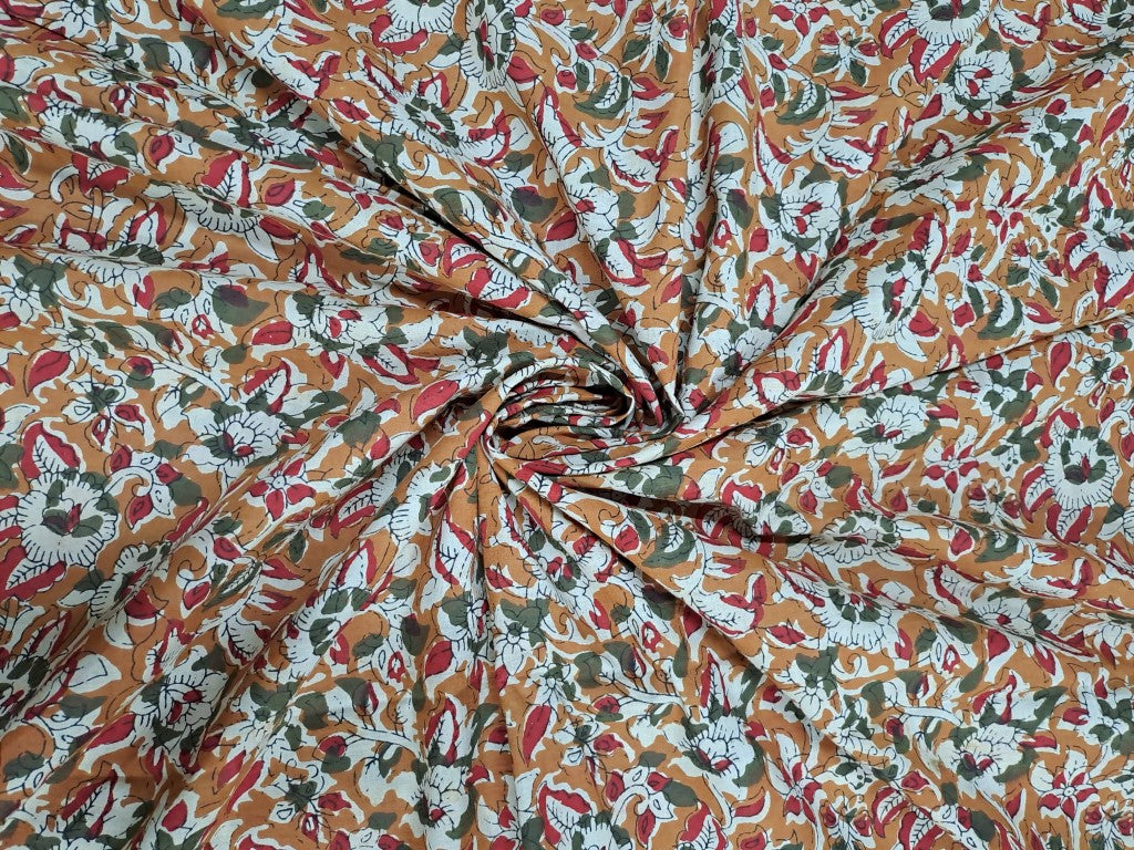 Kalamkari Cotton Cambric Multicolor Flora Fabric - Kapda Shop