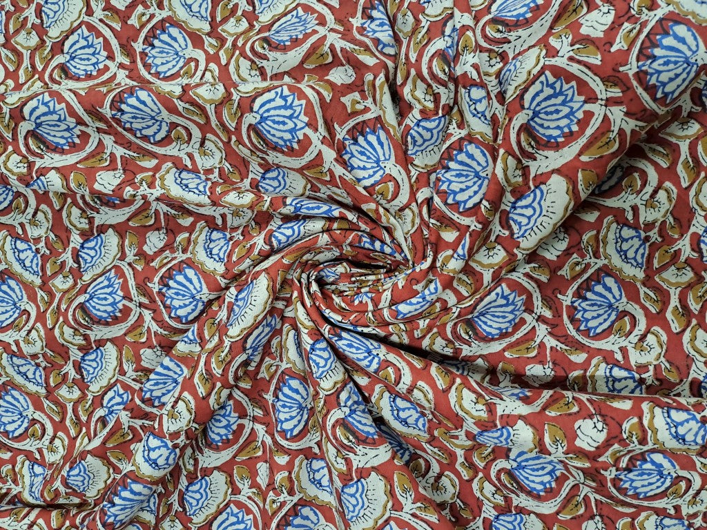 Multicolor Floral Kalamkari Cotton Cambric Fabric - Kapda Shop