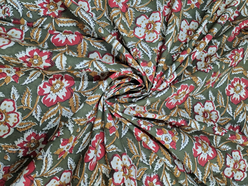 Multicolor Floral Kalamkari Cotton Cambric Fabric - Kapda Shop