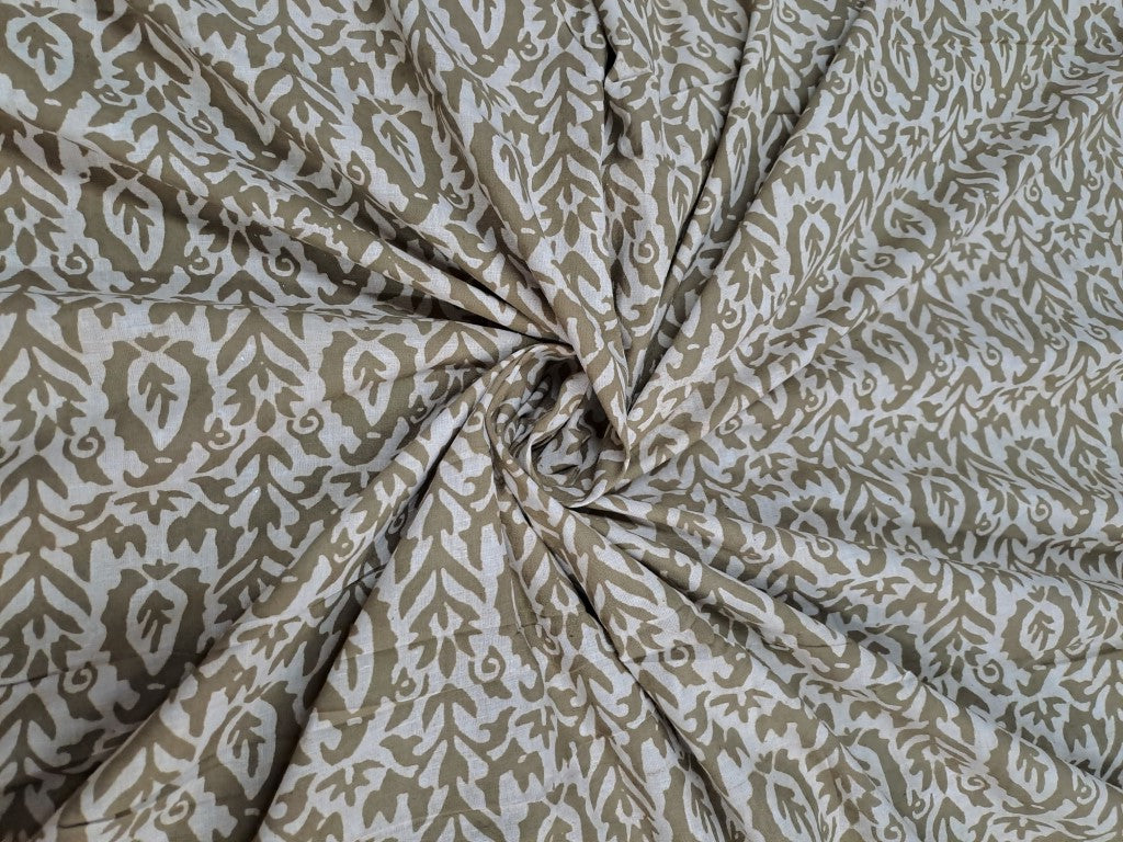 Olive Paisley Bagru Cotton Cambric Fabric - Kapda Shop