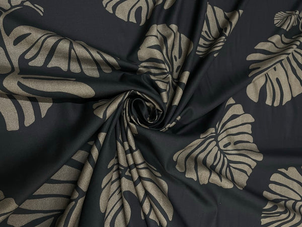 Black Grey Floral Rayon Print Fabric