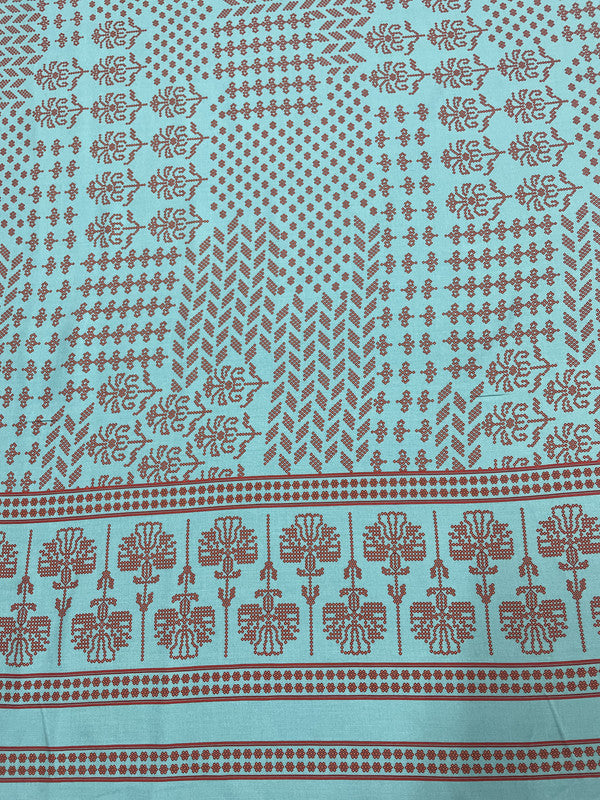 Sea Blue Geometric Rayon Print Fabric - Kapda Shop