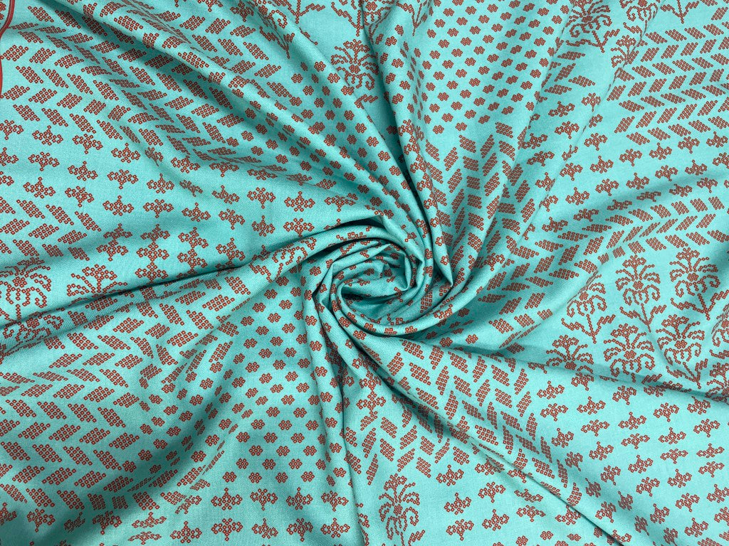 Sea Blue Geometric Rayon Print Fabric - Kapda Shop